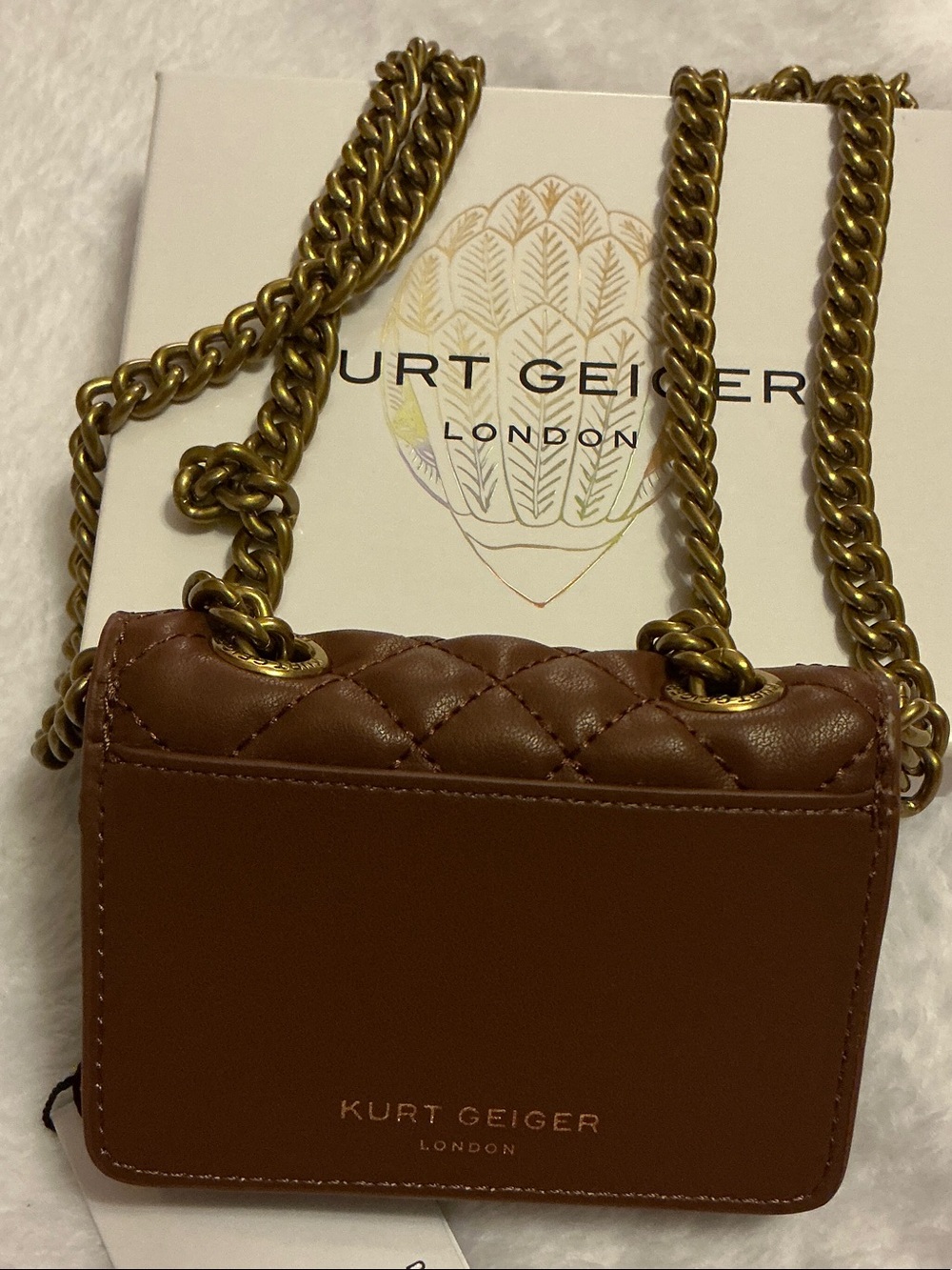 Kurt Geiger Quilted Brown Leather Micro Kingsley Crossbody chain purse 👜 - Picture 4 of 7